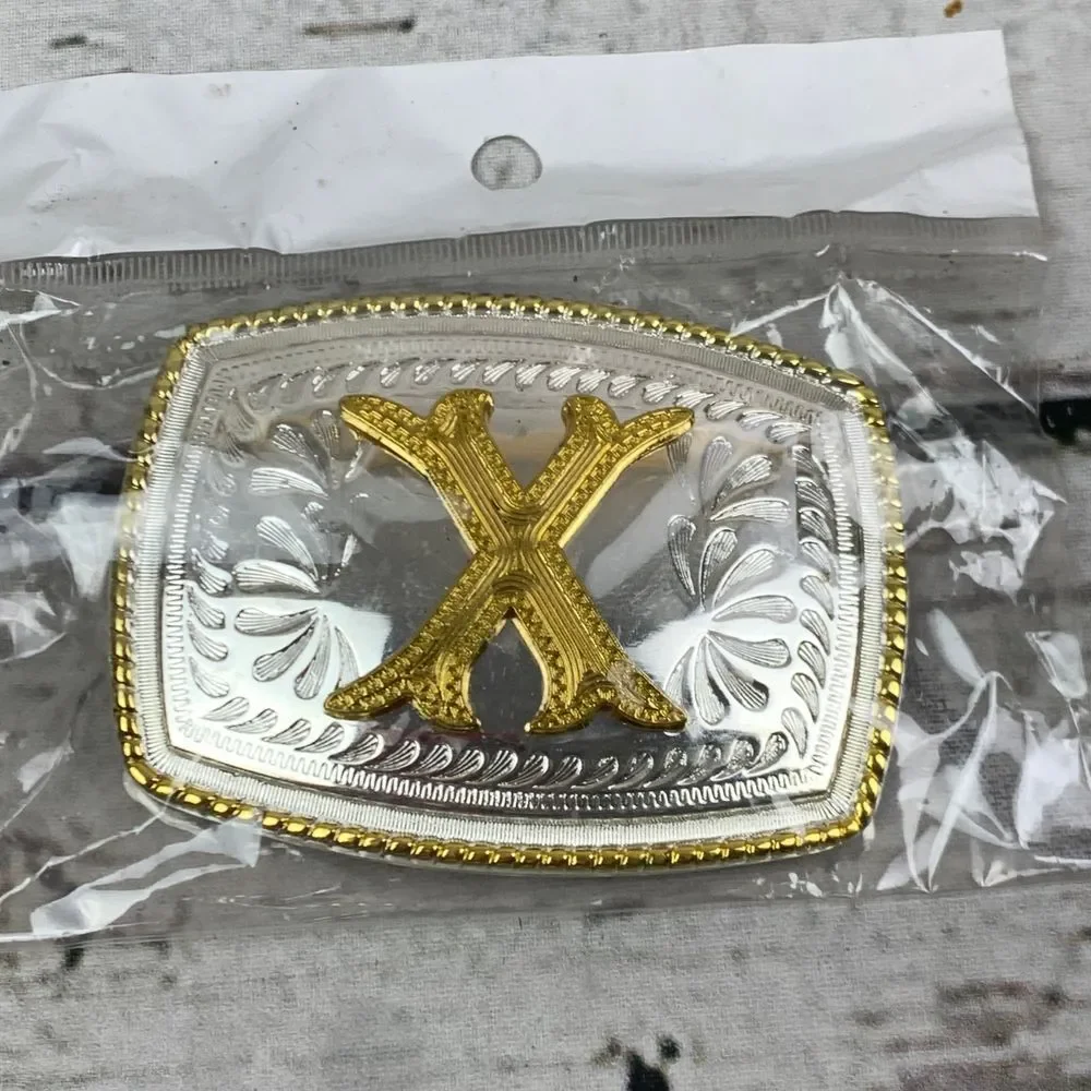 Oker Western Style Initial Letter X‎ Belt Buckle Gold Silver Two-Tone Metal